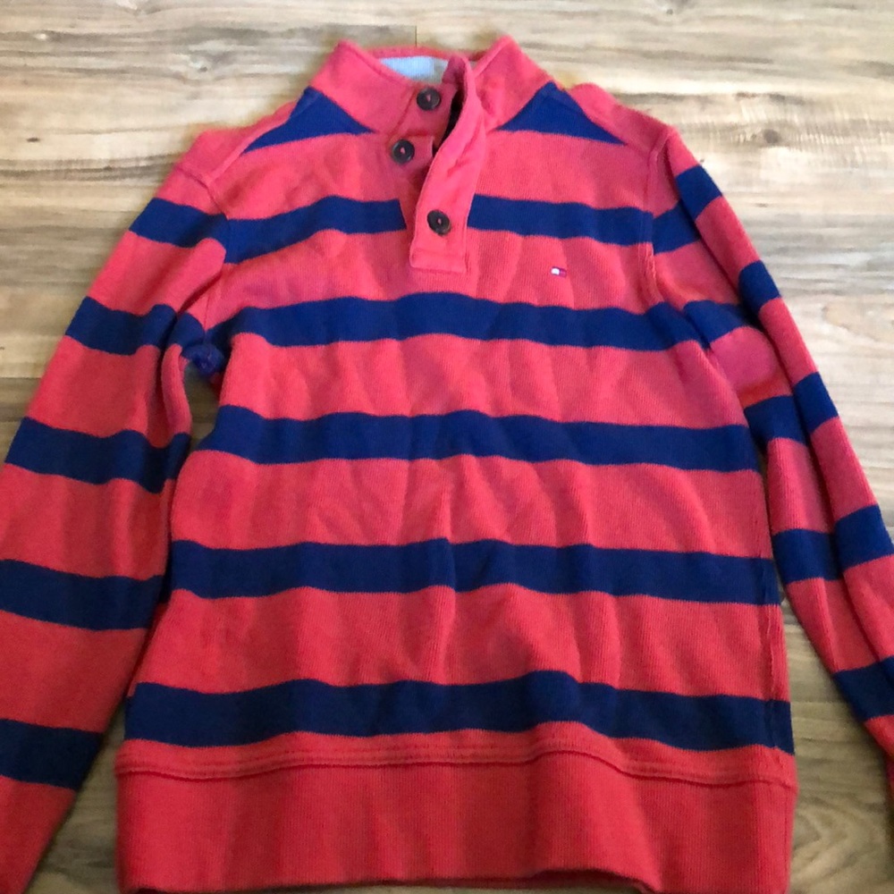 Tommy Hilfiger sweater in red/orange and navy size small